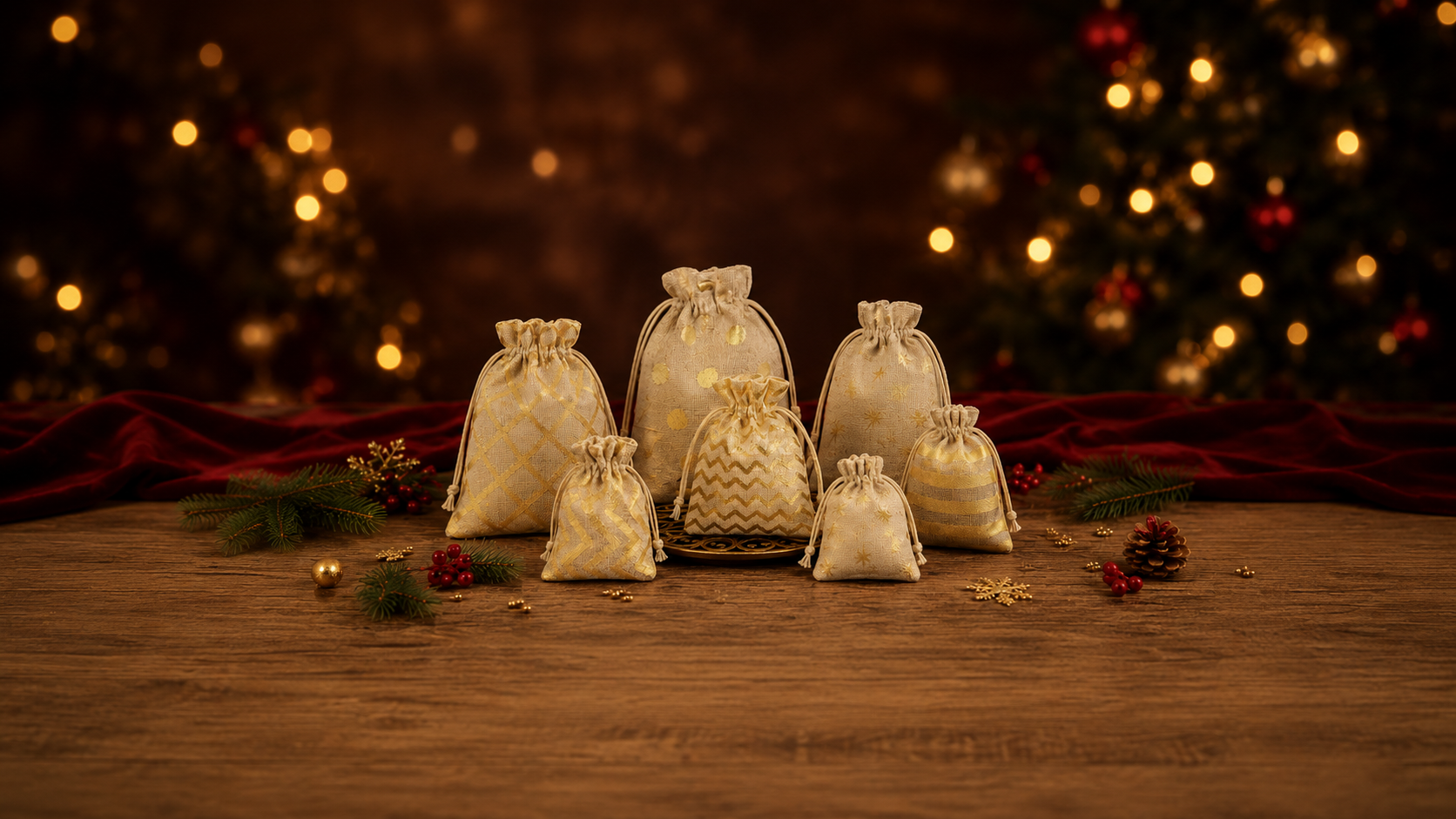 Gold Foiling Jute Potli Bags - Bakeyy.com