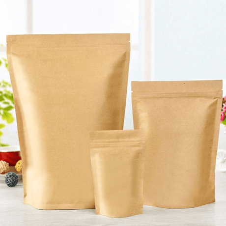 Without Window Standing Kraft Zip Lock Pouches - Bakeyy.com