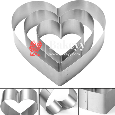 Heart Cake Ring Stainless Steel Cutter for Cake, Tier Cake, Fondant Cutter (3pc Set) - Bakeyy.com - India - Heart Cake Ring Stainless Steel Cutter for Cake, Tier Cake, Fondant Cutter (3pc Set) - Default Title