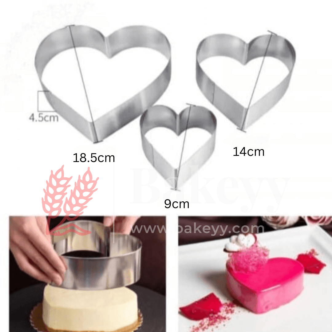 Heart Cake Ring Stainless Steel Cutter for Cake, Tier Cake, Fondant Cutter (3pc Set) - Bakeyy.com - India - Heart Cake Ring Stainless Steel Cutter for Cake, Tier Cake, Fondant Cutter (3pc Set) - Default Title