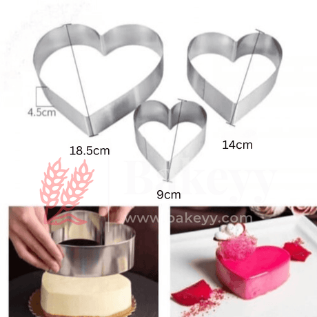 Heart Cake Ring Stainless Steel Cutter for Cake, Tier Cake, Fondant Cutter (3pc Set) - Bakeyy.com - India - Heart Cake Ring Stainless Steel Cutter for Cake, Tier Cake, Fondant Cutter (3pc Set) - Default Title