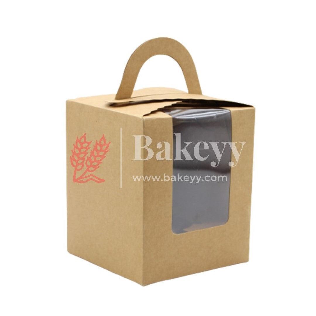 1 Kraft Cupcake Box with Handle | With Front Window | 1 Jar Box - Bakeyy.com - India - 1 Kraft Cupcake Box with Handle | With Front Window | 1 Jar Box - Pack of 10