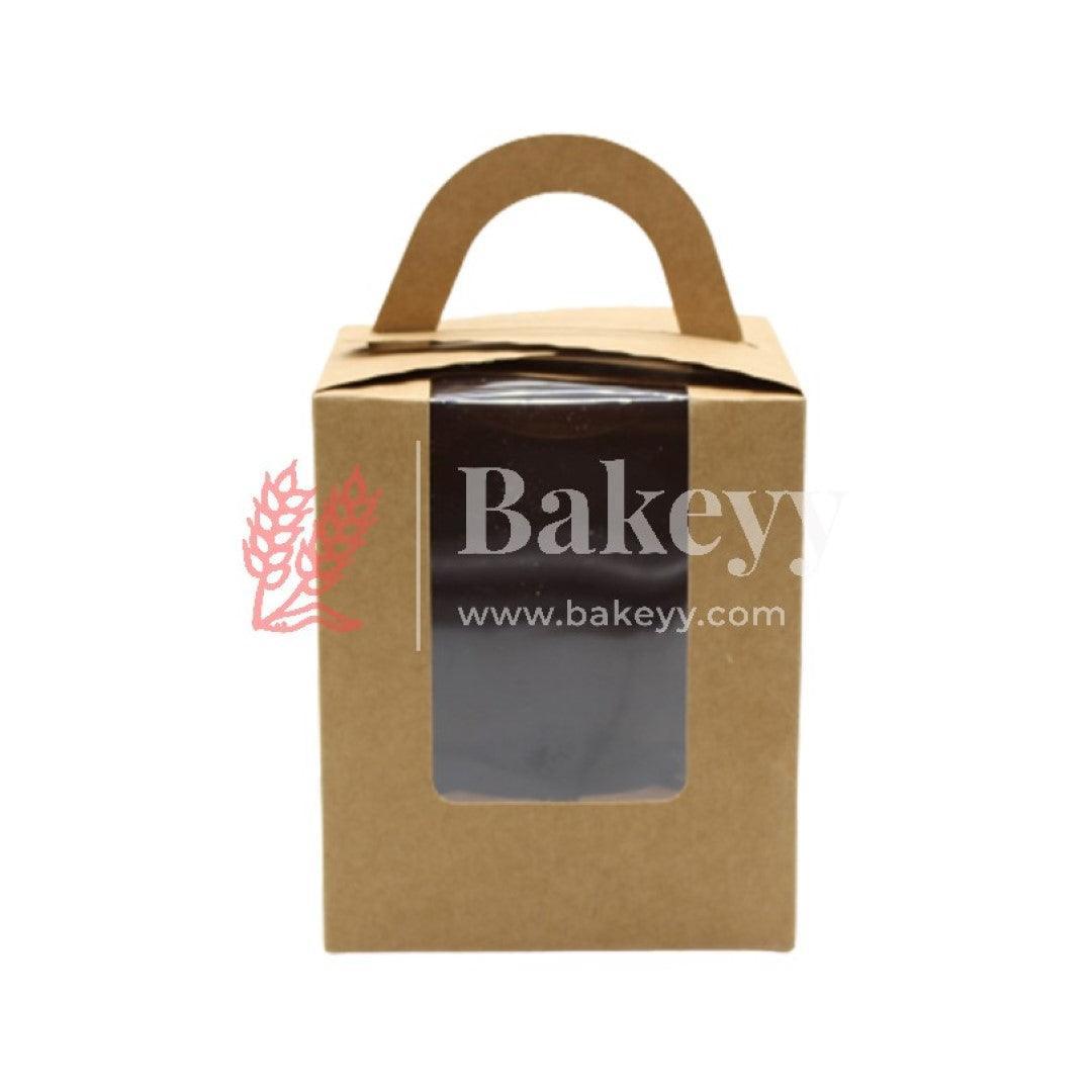 1 Kraft Cupcake Box with Handle | With Front Window | 1 Jar Box - Bakeyy.com - India - 1 Kraft Cupcake Box with Handle | With Front Window | 1 Jar Box - Pack of 10