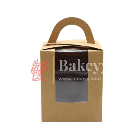 1 Kraft Cupcake Box with Handle | With Front Window | 1 Jar Box - Bakeyy.com - India - 1 Kraft Cupcake Box with Handle | With Front Window | 1 Jar Box - Pack of 10