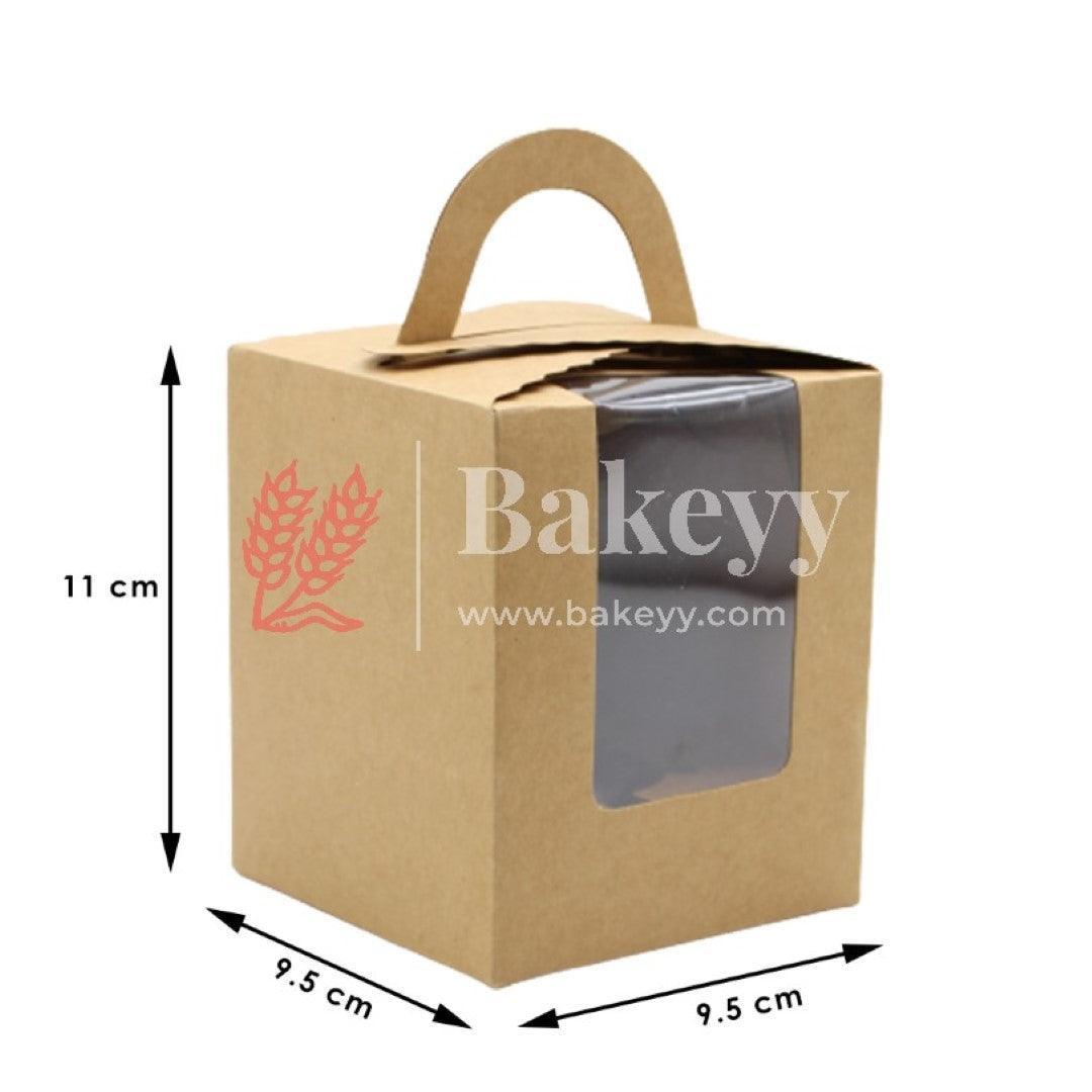 1 Kraft Cupcake Box with Handle | With Front Window | 1 Jar Box - Bakeyy.com - India - 1 Kraft Cupcake Box with Handle | With Front Window | 1 Jar Box - Pack of 10