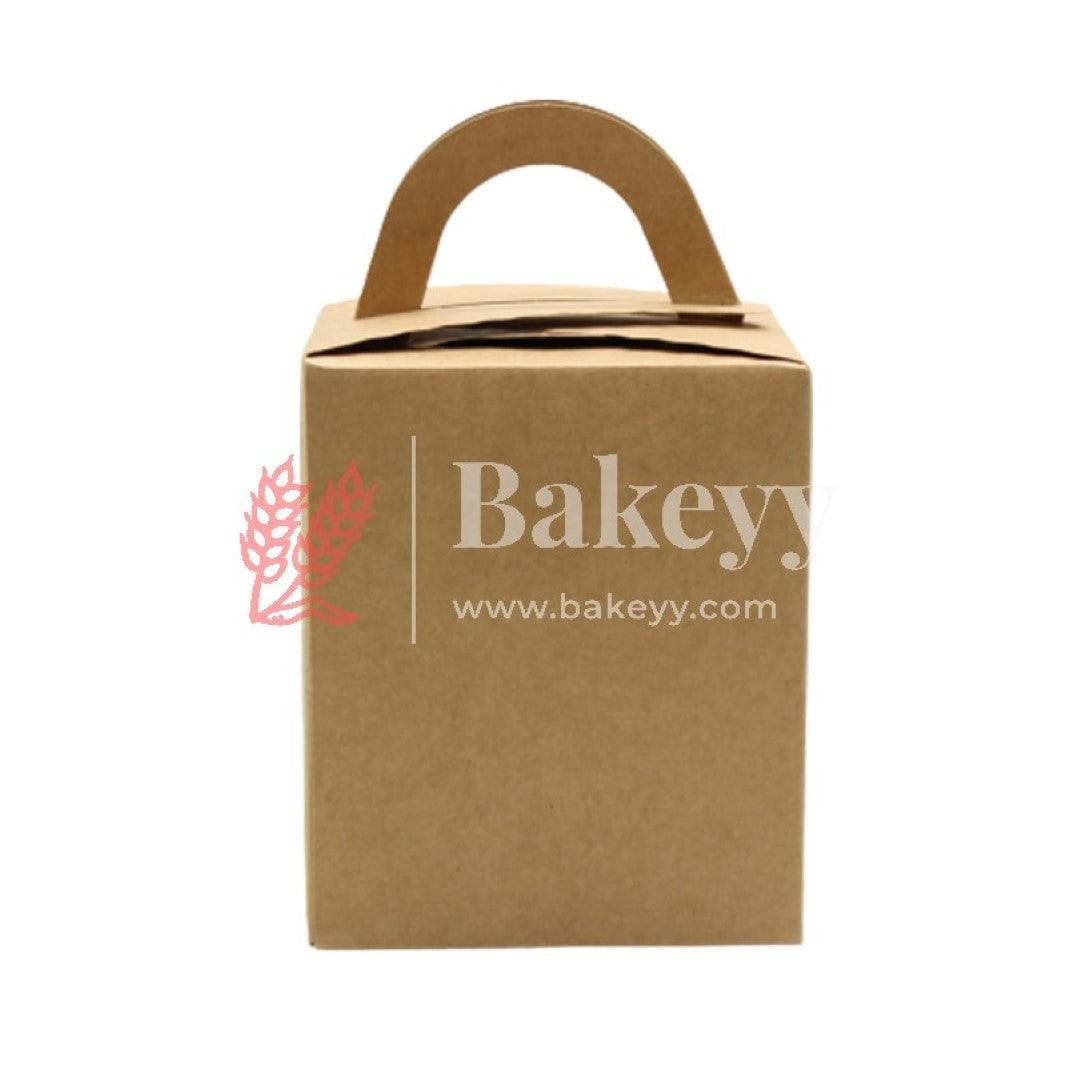 1 Kraft Cupcake Box with Handle | With Front Window | 1 Jar Box - Bakeyy.com - India - 1 Kraft Cupcake Box with Handle | With Front Window | 1 Jar Box - Pack of 10