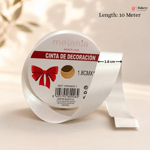 Roll of decorative ribbon with 'melania Barcelona' branding on a beige background
