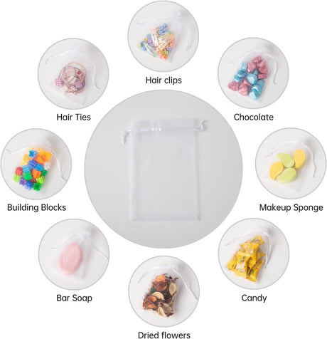 10x14 CM | Organza Potli Bags | White Colour |100 g | Candy Bag - Bakeyy.com - India - 10x14 CM | Organza Potli Bags | White Colour |100 g | Candy Bag - Pack Of 100 / 10x14 cm / 4x6 inch / White