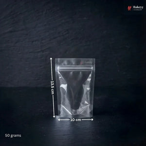 Clear plastic bag with dimensions labeled on a dark background, featuring the Bakey brand.