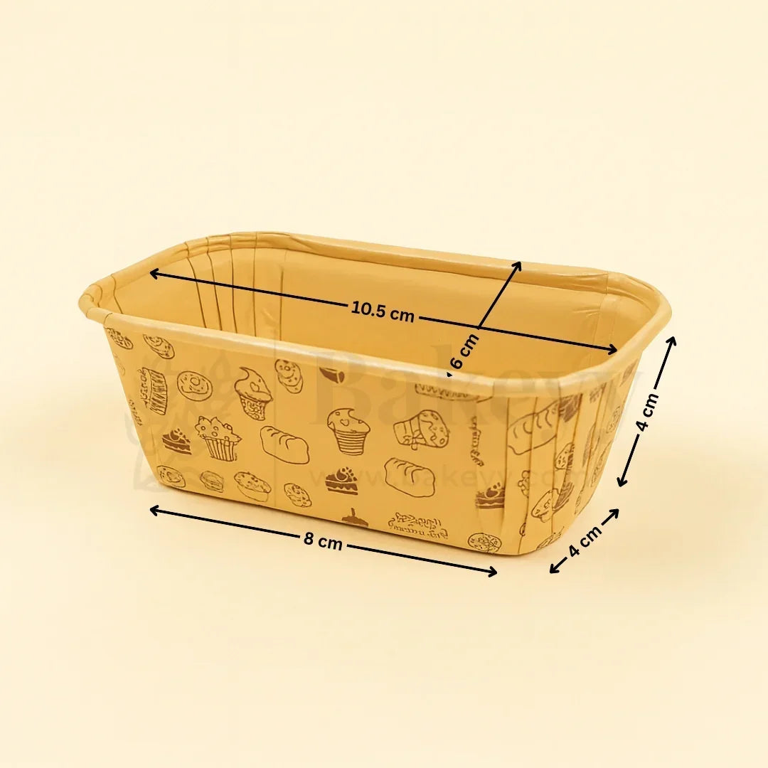 Rectangular bread container with dimensions labeled on a beige background