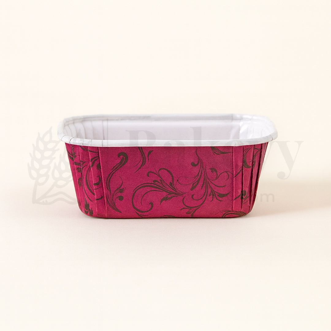 Rectangular container with pink floral pattern on a white background
