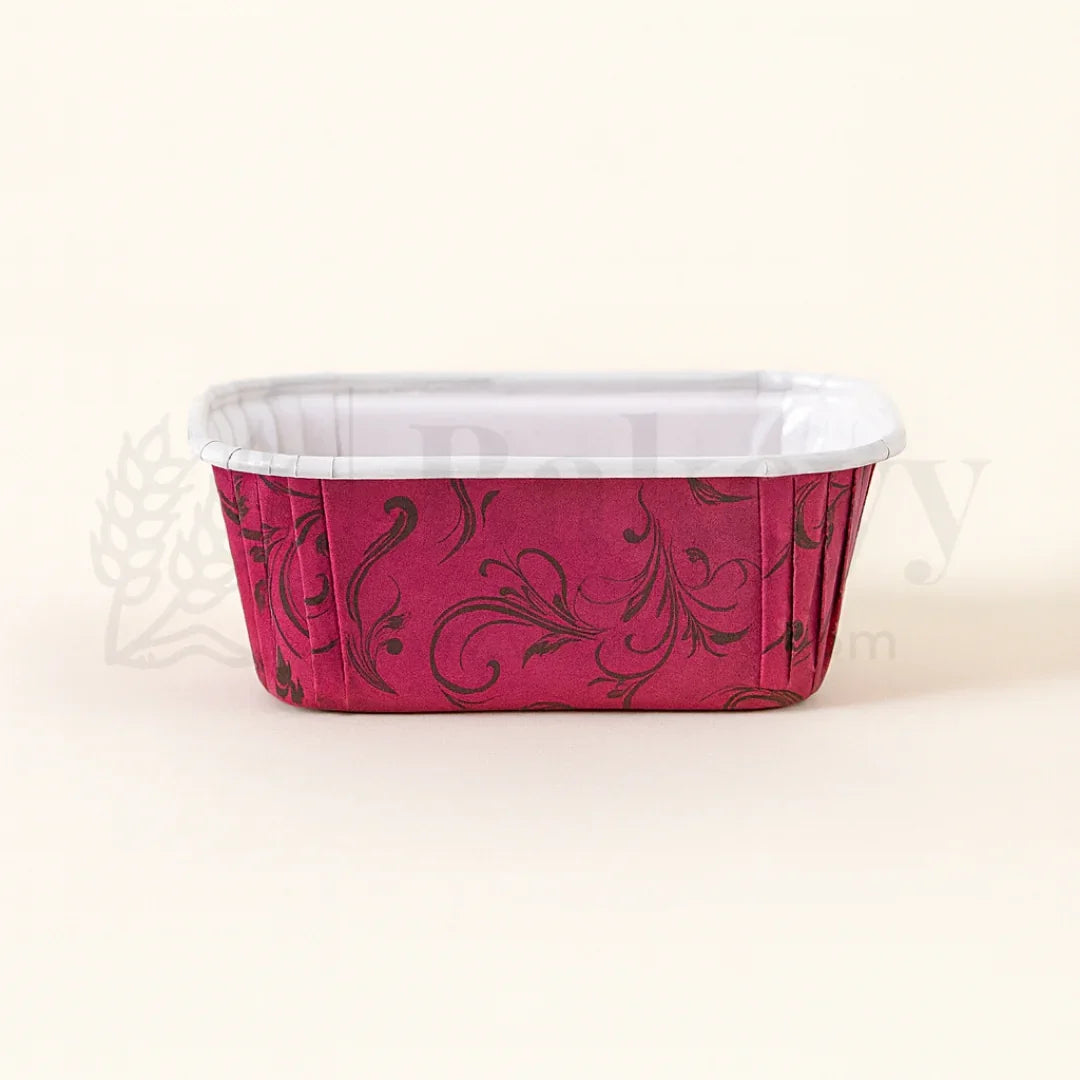 Rectangular container with pink floral pattern on a white background