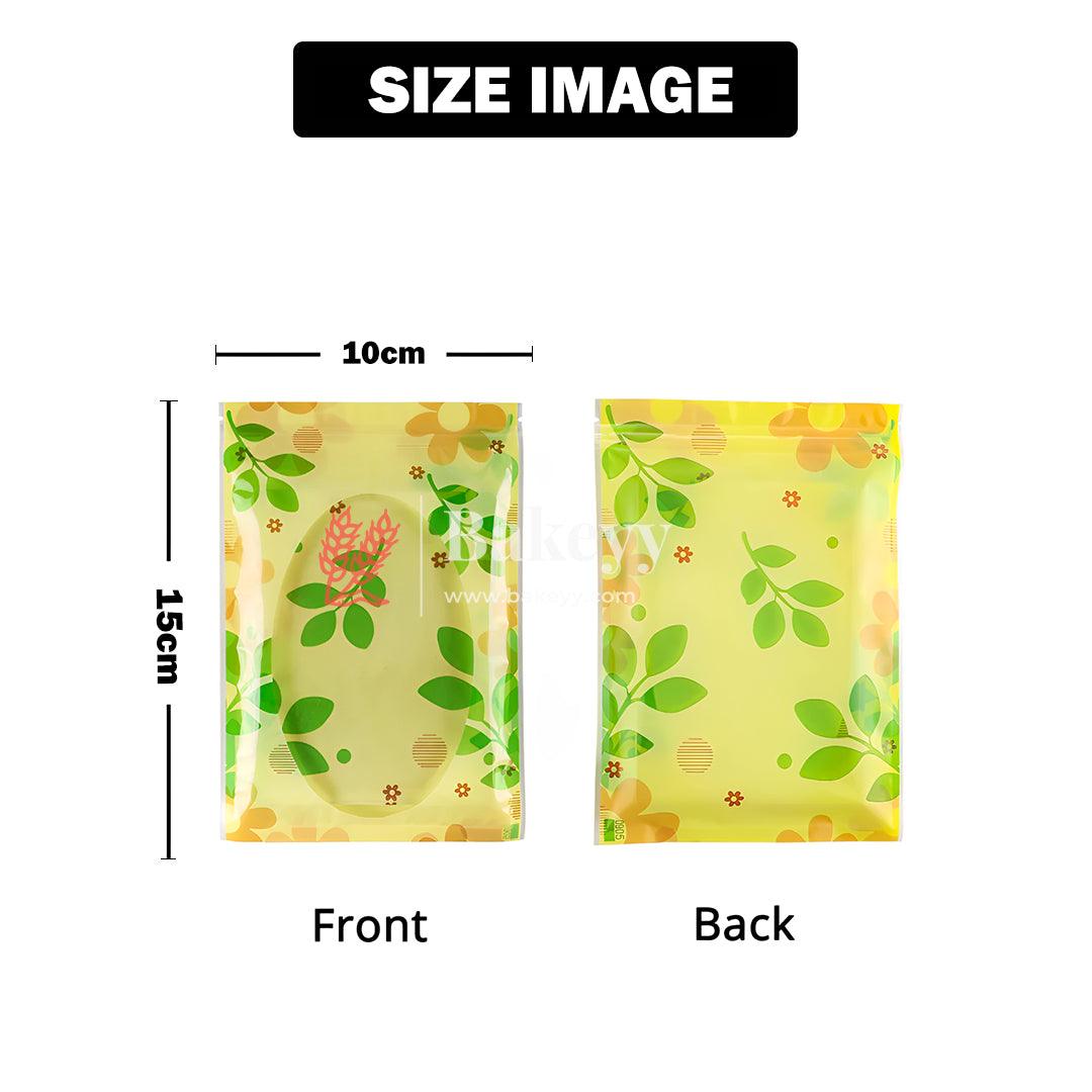 100g|15x10Cm| Floral Design Stand-Up Pouches with Clear Window - Bakeyy.com - India - 100g|15x10Cm| Floral Design Stand-Up Pouches with Clear Window - Pack Of 100