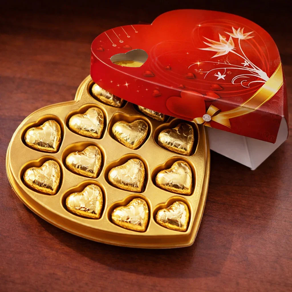 Heart Shape Chocolate Gift Box with Tray – Premium Valentine Packaging | Pack of 25