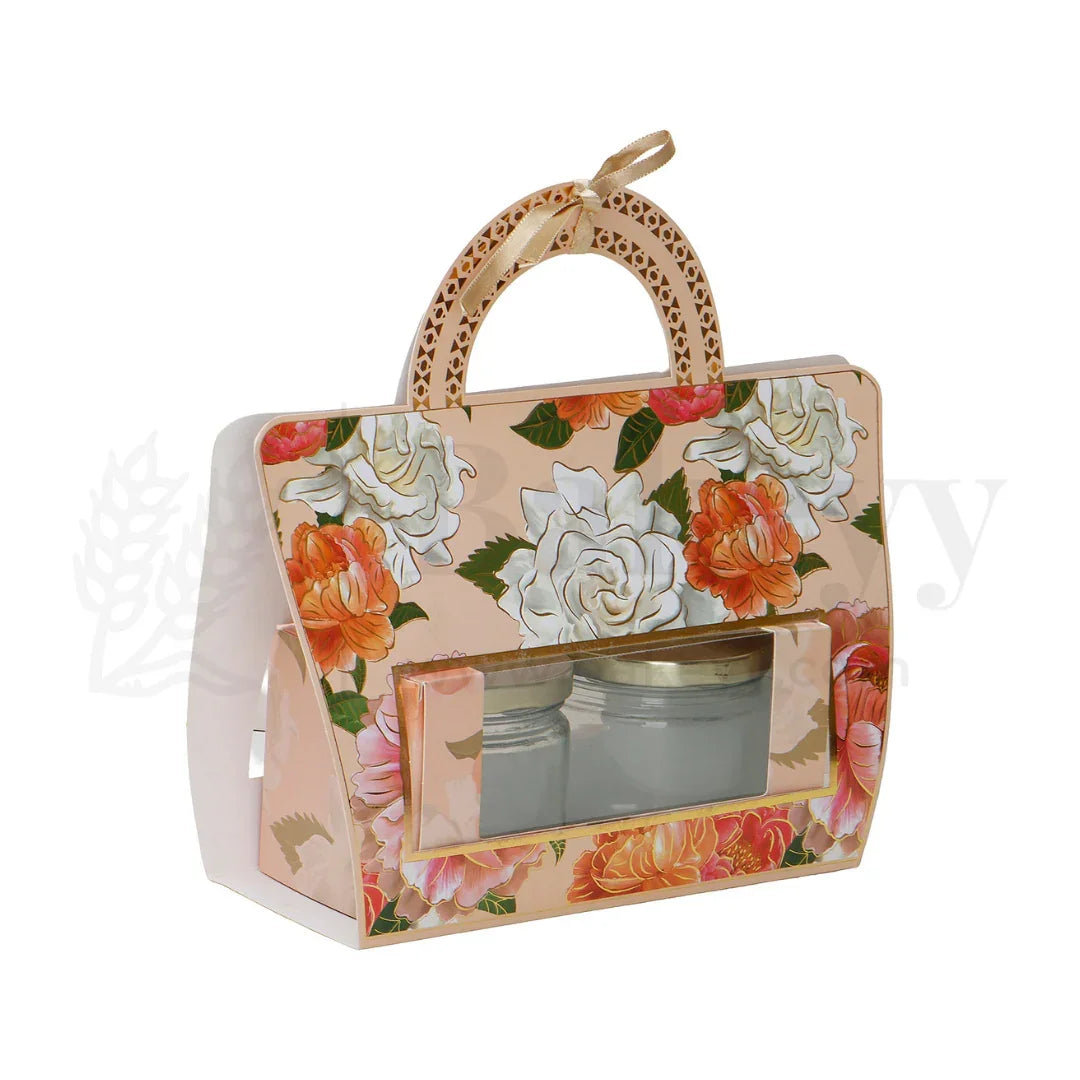 10.5x3.5x9.5 Inches | Floral Printed Peach Colour Hamper Box with Handle - Pack of 10