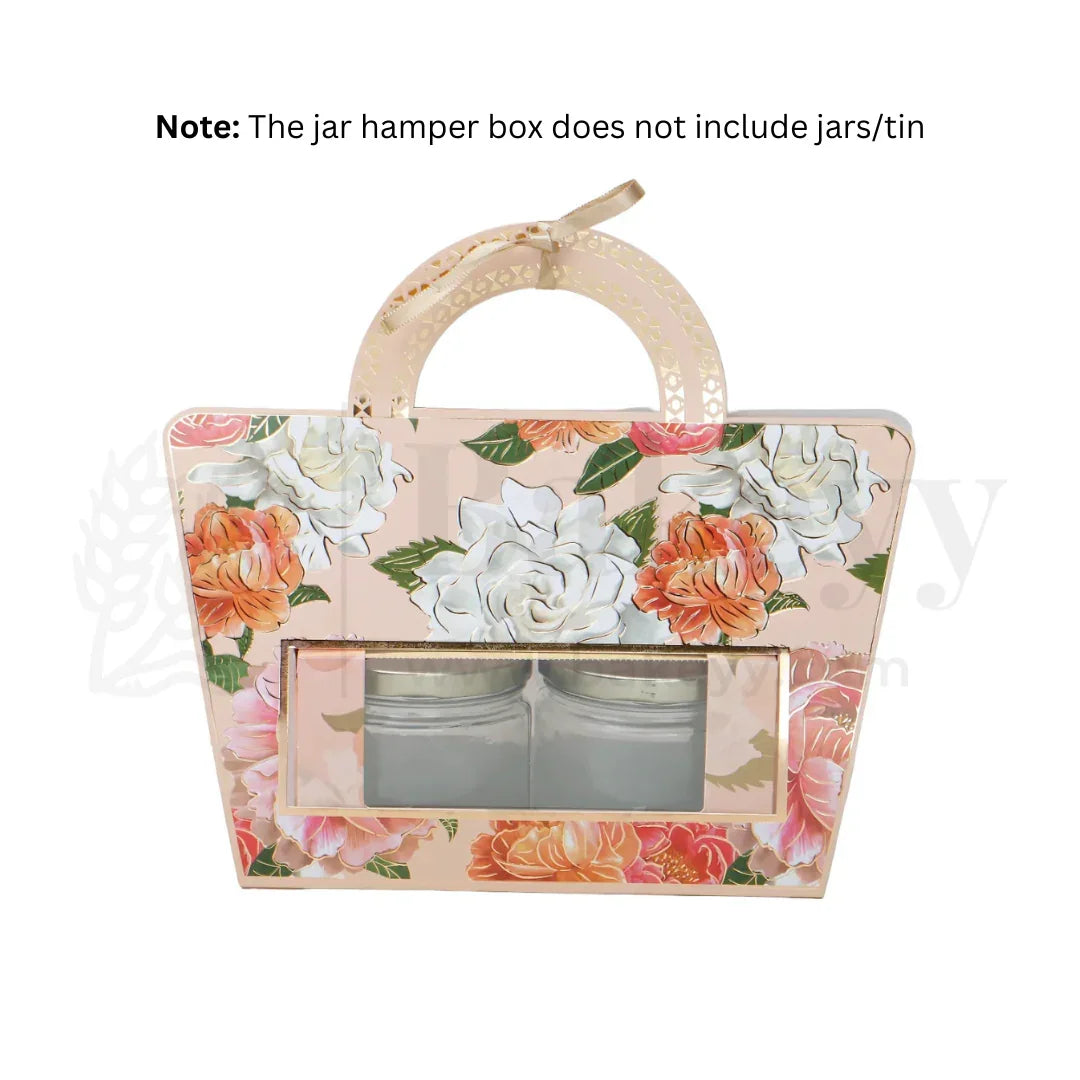 10.5x3.5x9.5 Inches | Floral Printed Peach Colour Hamper Box with Handle - Pack of 10