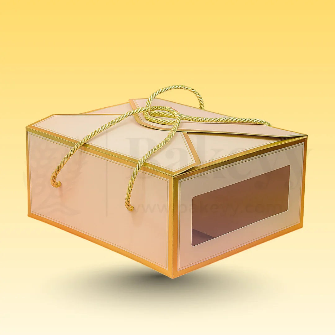 12x10x5 Inches | Premium Cream Hamper Box with Window & Golden Handle Rope – Pack of 10