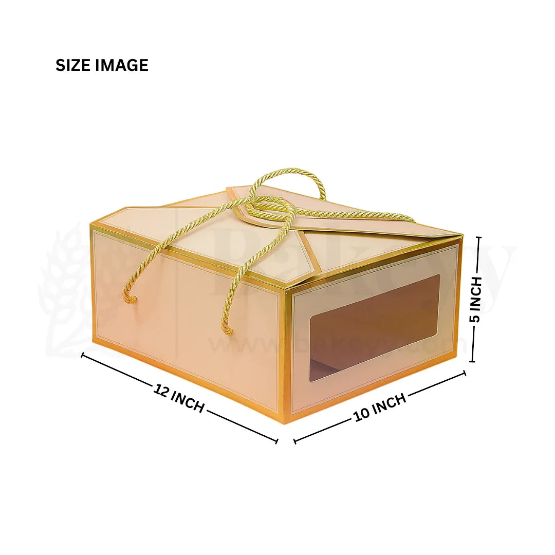 12x10x5 Inches | Premium Cream Hamper Box with Window & Golden Handle Rope – Pack of 10