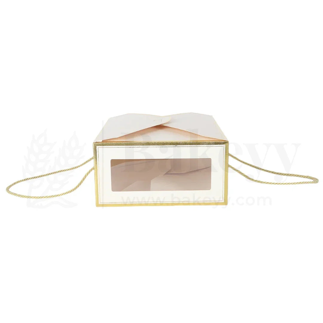 12x10x5 Inches | Premium Cream Hamper Box with Window & Golden Handle Rope – Pack of 10