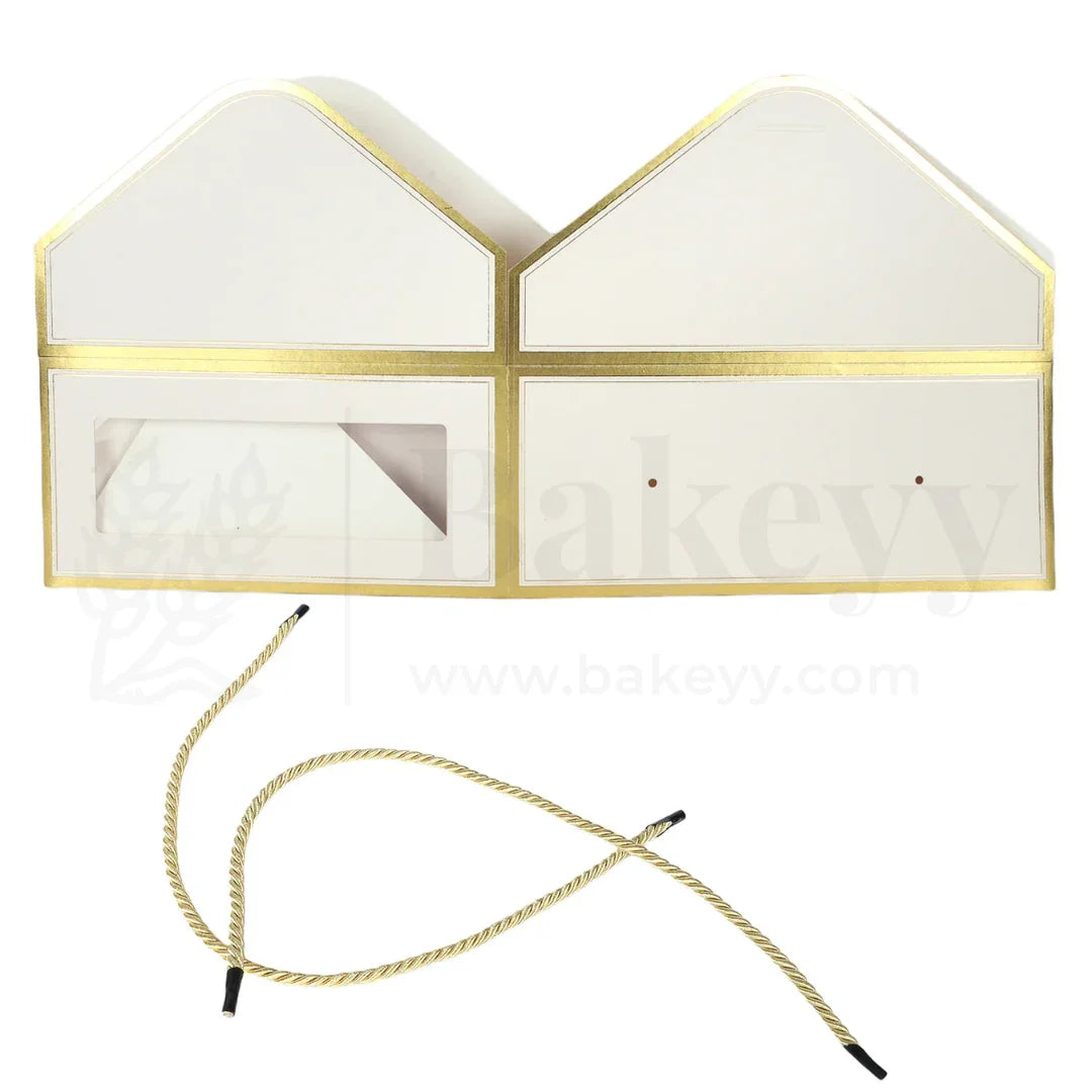 12x10x5 Inches | Premium Cream Hamper Box with Window & Golden Handle Rope – Pack of 10
