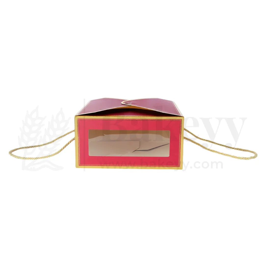 12x10x5 Inches | Premium Red Hamper Box with Window & Golden Handle Rope – Pack of 10
