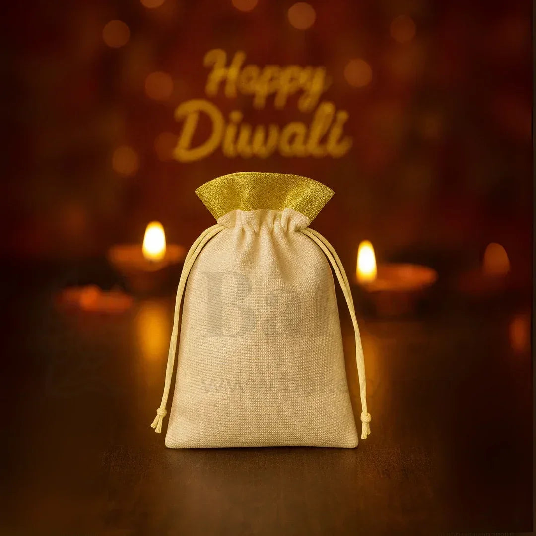 Foam Jute Potli Bag with Golden Top Border| Pack of 25 - Bakeyy.com - India - Foam Jute Potli Bag with Golden Top Border| Pack of 25 - 7x10Cm(Small)