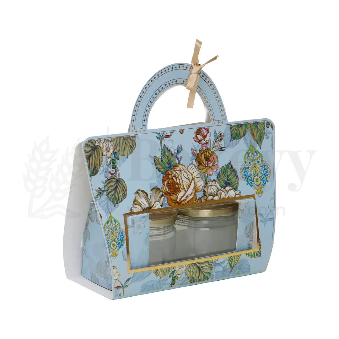 10.5x3.5x9.5 Inches | Floral Printed Light Blue Colour Hamper Box with Handle - Pack of 10