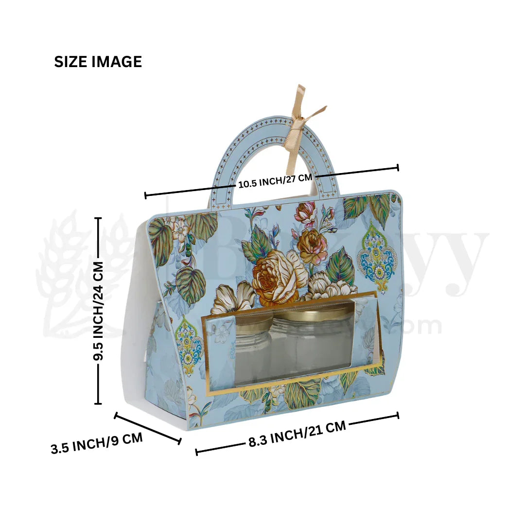 10.5x3.5x9.5 Inches | Floral Printed Light Blue Colour Hamper Box with Handle - Pack of 10