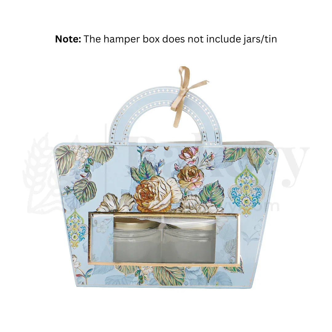 10.5x3.5x9.5 Inches | Floral Printed Light Blue Colour Hamper Box with Handle - Pack of 10