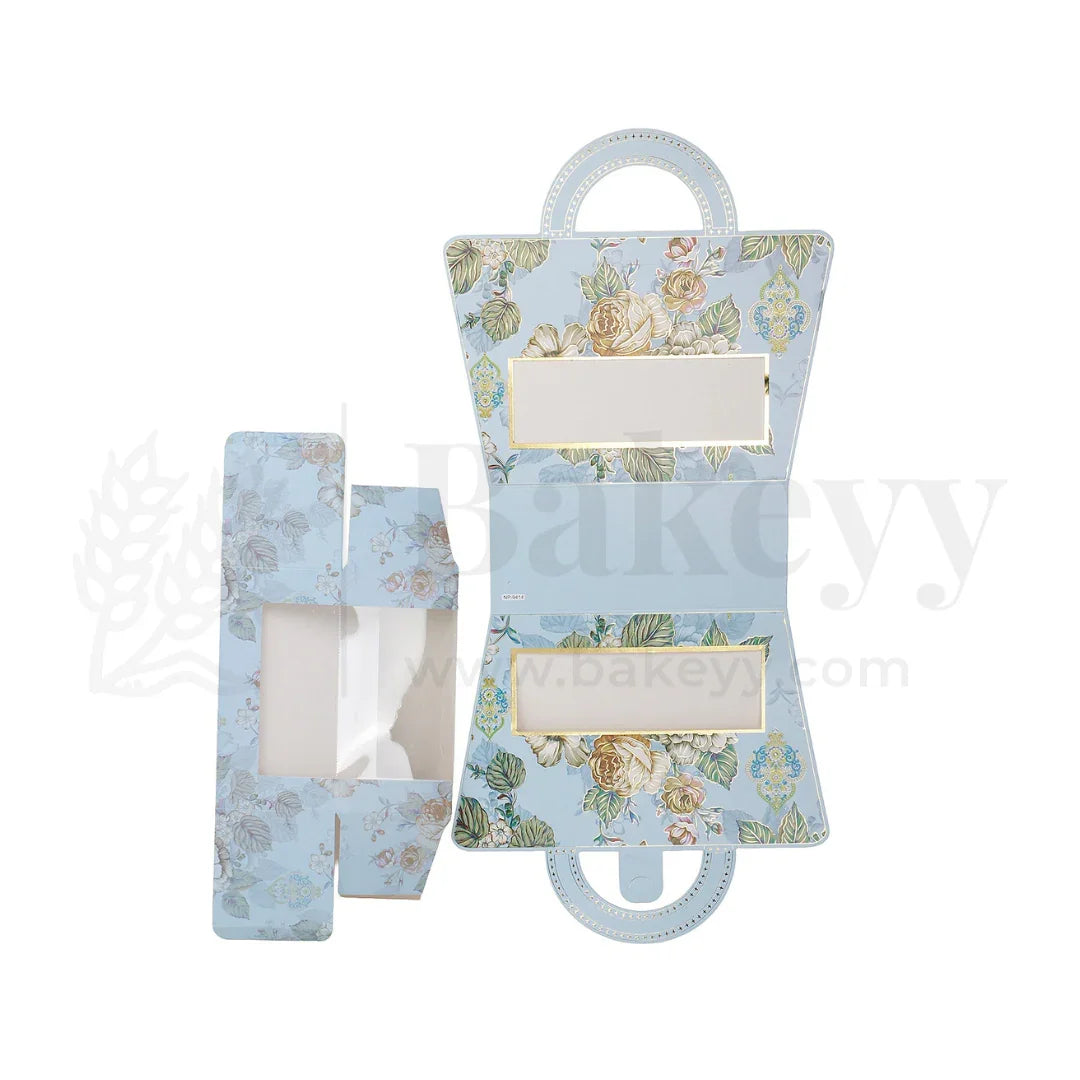 10.5x3.5x9.5 Inches | Floral Printed Light Blue Colour Hamper Box with Handle - Pack of 10