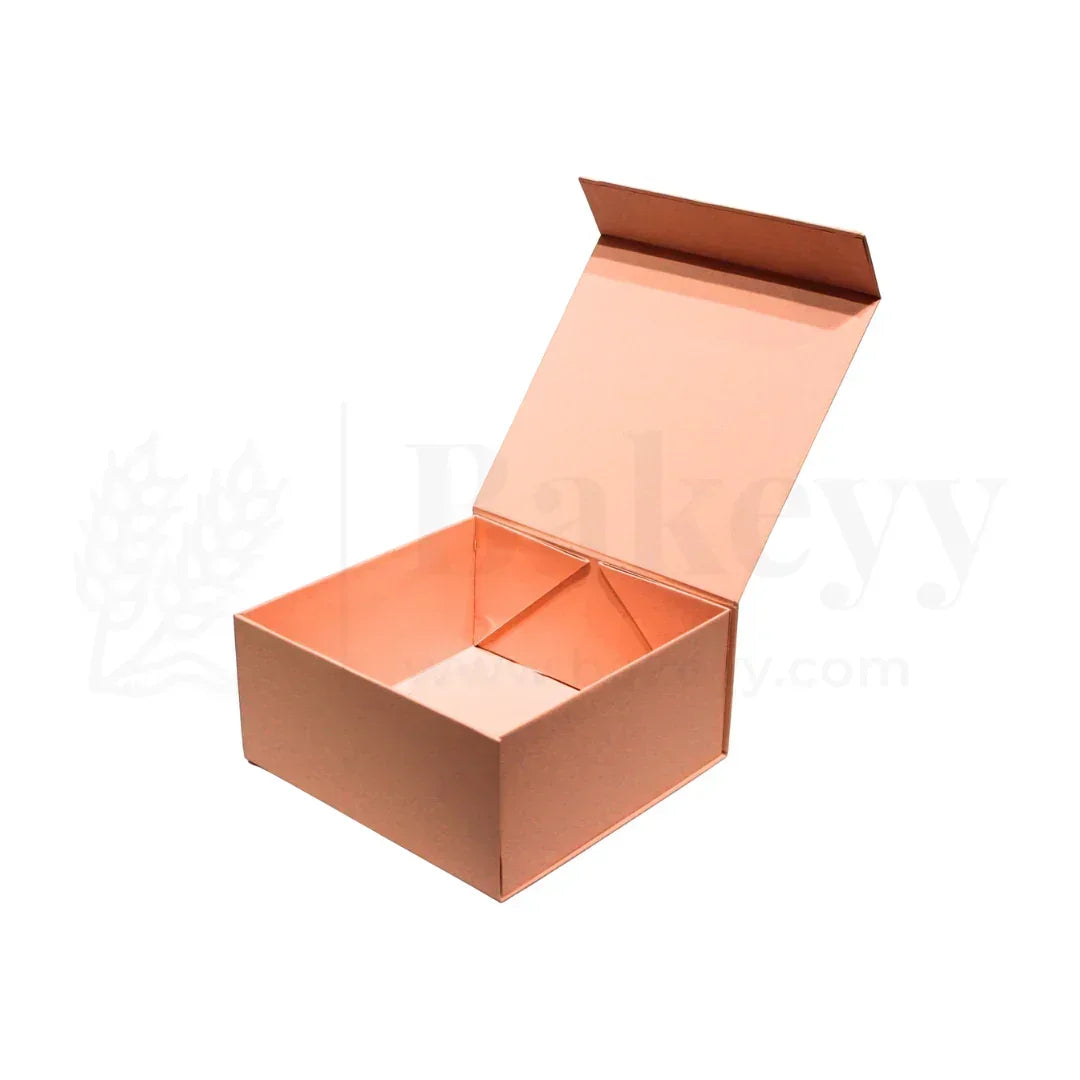 Premium Peach Colour Collapsible Magnetic Lid Gift Box - Pack of 1 - Bakeyy.com - India - Premium Peach Colour Collapsible Magnetic Lid Gift Box - Pack of 1 - 8x8x4 Inch