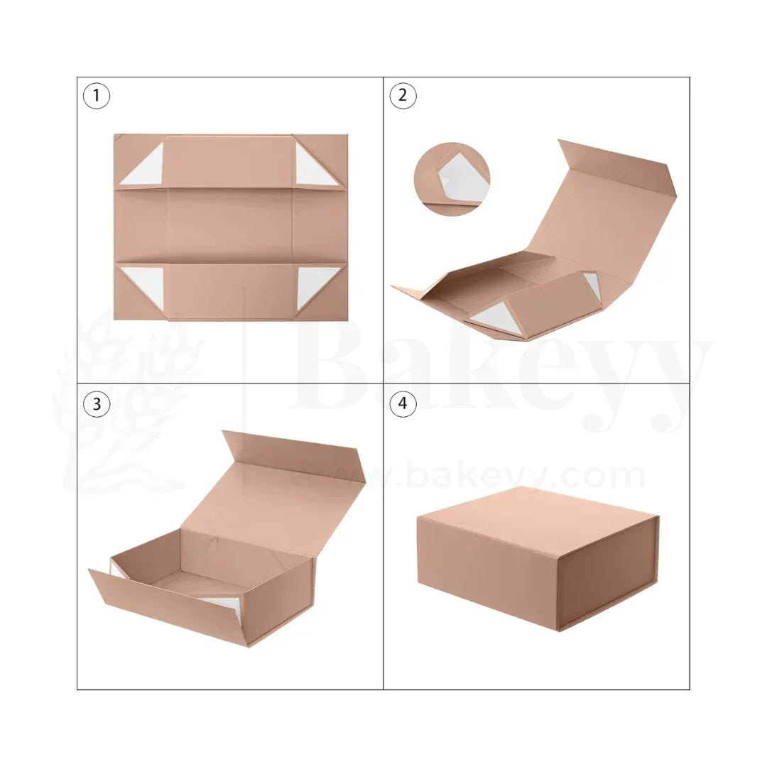 Premium Peach Colour Collapsible Magnetic Lid Gift Box - Pack of 1 - Bakeyy.com - India - Premium Peach Colour Collapsible Magnetic Lid Gift Box - Pack of 1 - 8x8x4 Inch