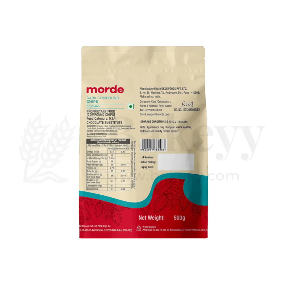 Morde Dark Compound Chips (CC D1990) – 500g | Premium Baking & Dessert Decoration