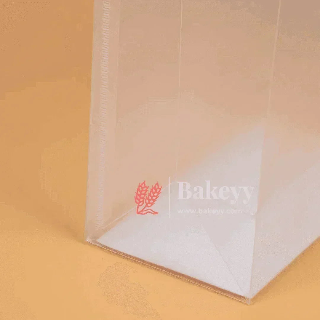 Transparent Bags With Leather Style Beige Colour Handles | Pack of 12 - Bakeyy.com - India - Transparent Bags With Leather Style Beige Colour Handles | Pack of 12 - 22x21x11Cm