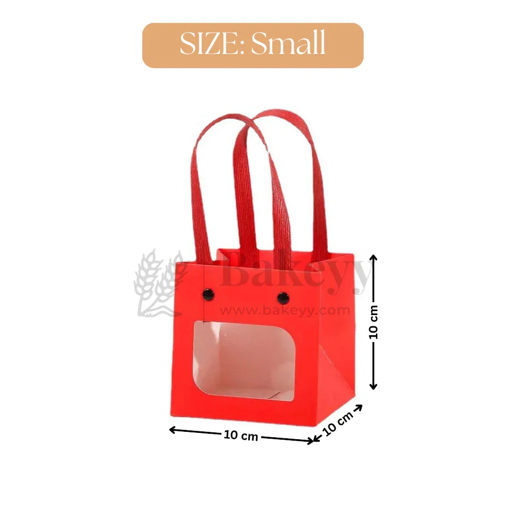Red Paper Gift Bag with Transparent Window | Pack of 10