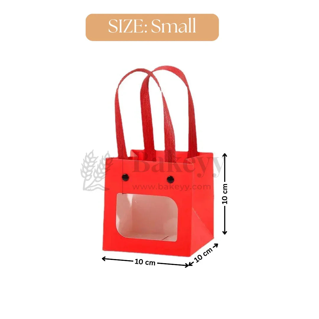 Red Paper Gift Bag with Transparent Window | Pack of 10 - Bakeyy.com - India - Red Paper Gift Bag with Transparent Window | Pack of 10 - Small