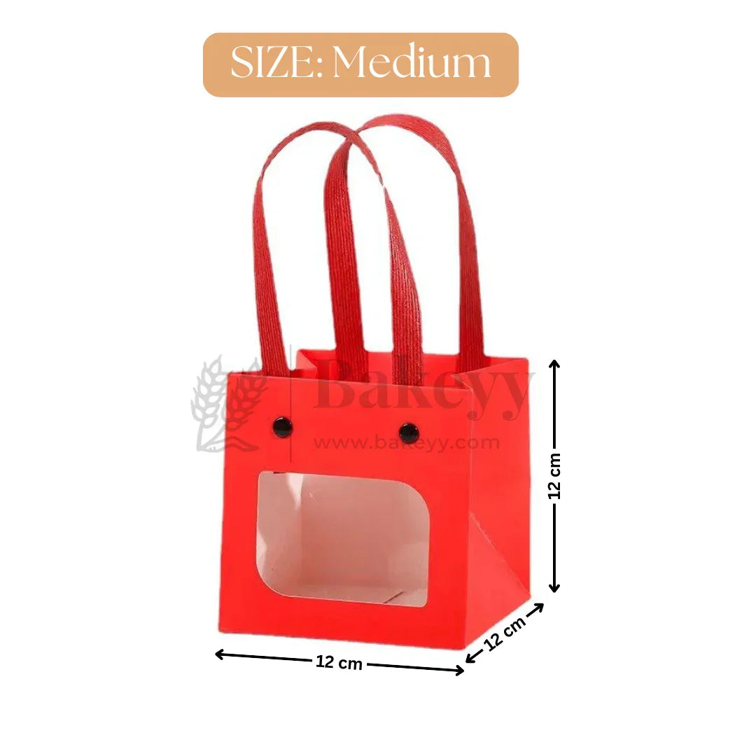 Red Paper Gift Bag with Transparent Window | Pack of 10