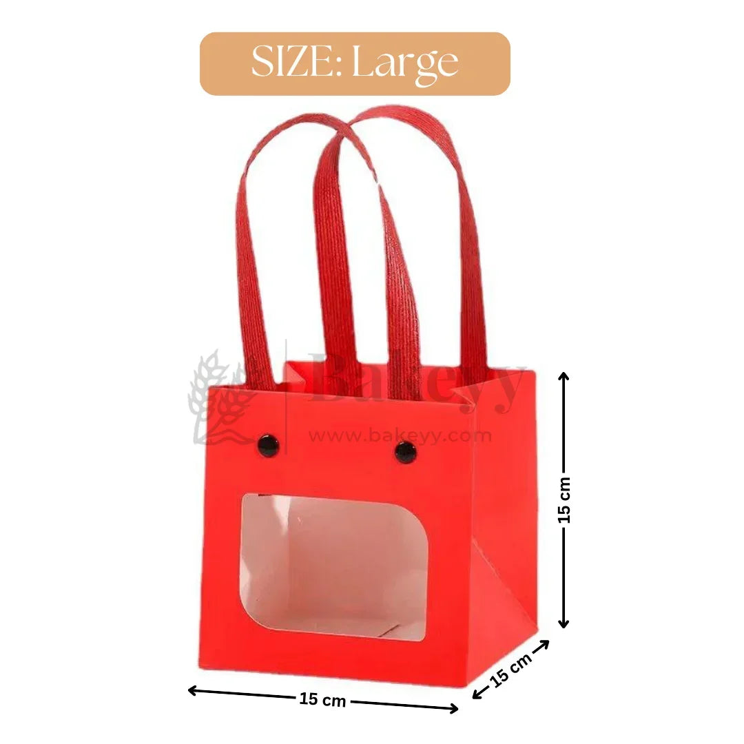 Red Paper Gift Bag with Transparent Window | Pack of 10 - Bakeyy.com - India - Red Paper Gift Bag with Transparent Window | Pack of 10 - Large