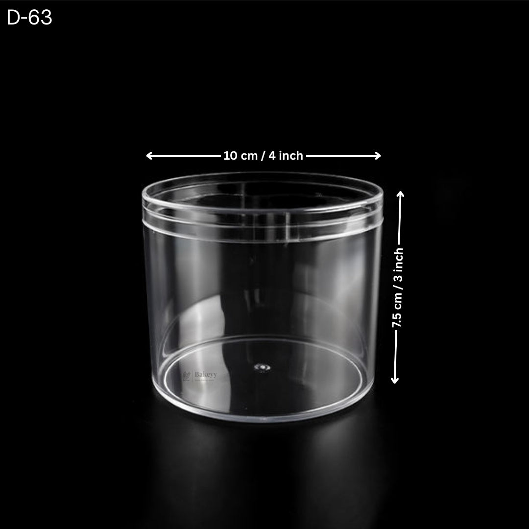 D-63 Acrylic Transparent Round Food Container with Lid | Multipurpose Storage & Dessert Packaging Box | Reusable Clear Container | Pack of 10