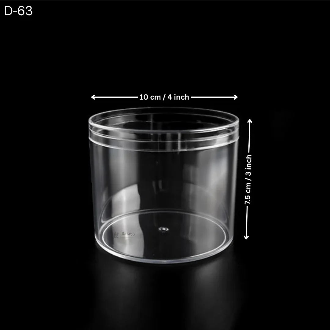 D-63 Acrylic Transparent Round Food Container with Lid | Multipurpose Storage & Dessert Packaging Box | Reusable Clear Container | Pack of 10