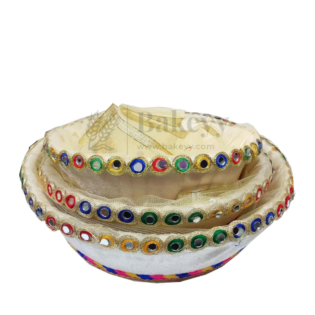 Elegant Round Hamper Basket with Golden Net | Hamper Basket | Pack Of 1