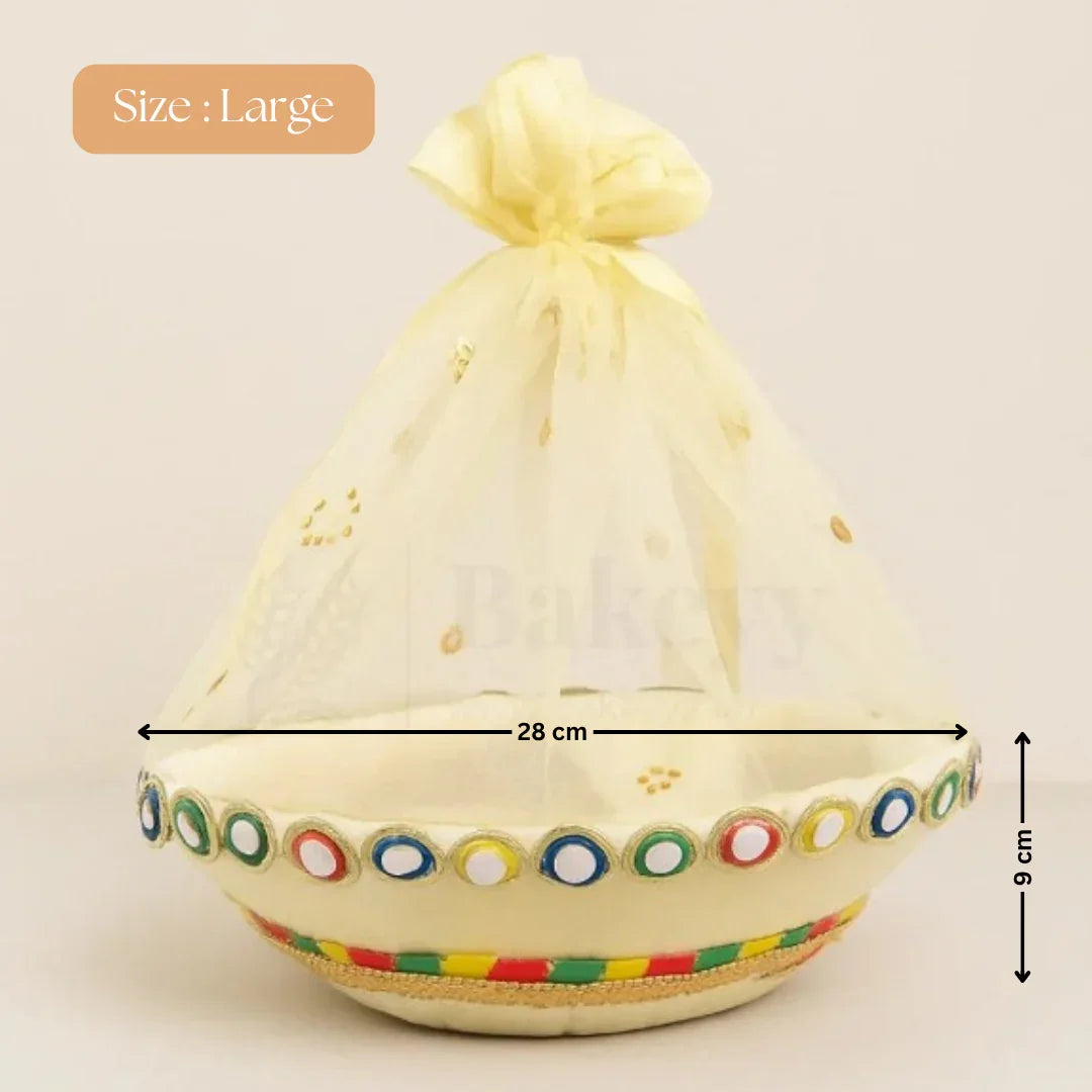 Elegant Round Hamper Basket with Golden Net | Hamper Basket | Pack Of 1