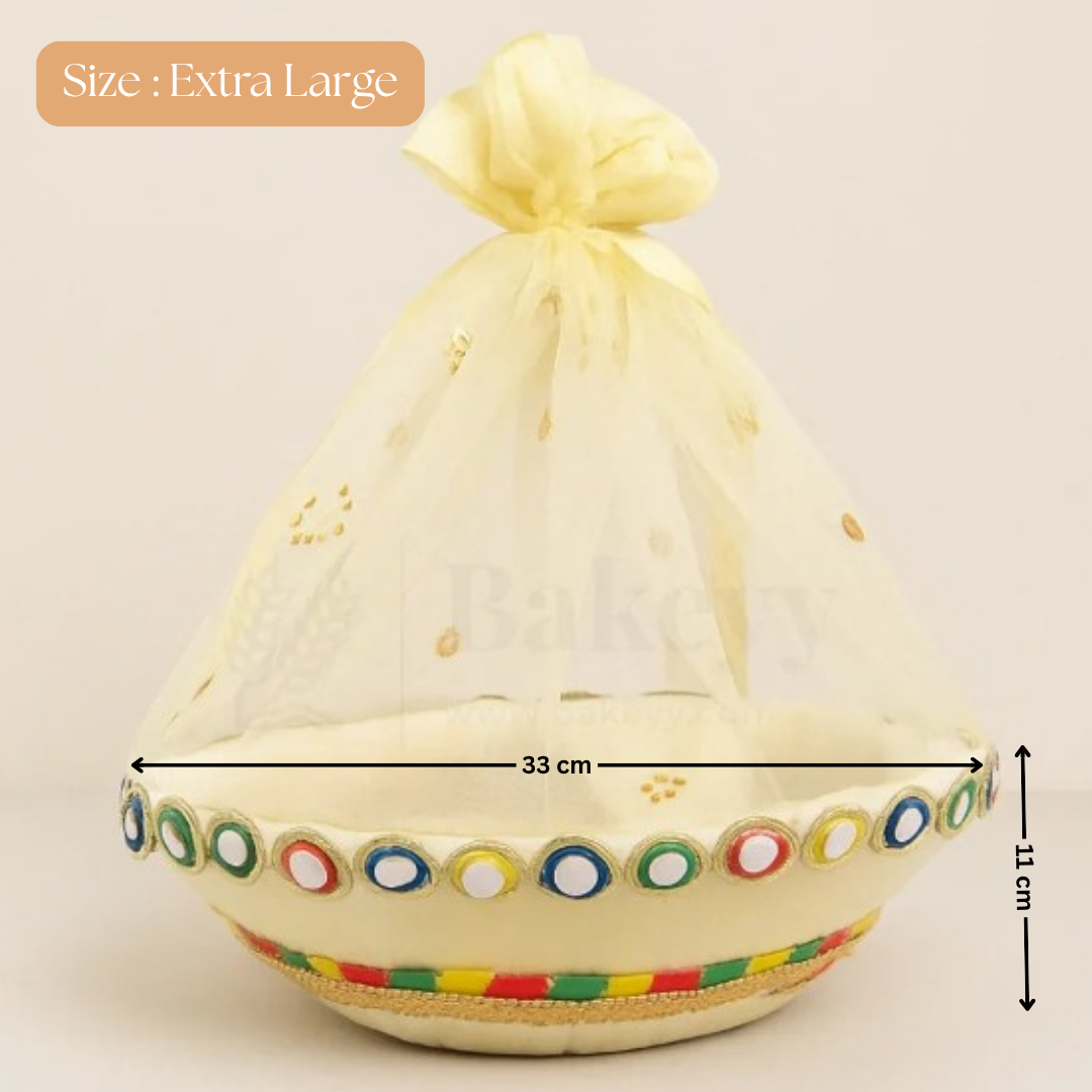 Elegant Round Hamper Basket with Golden Net | Hamper Basket | Pack Of 1