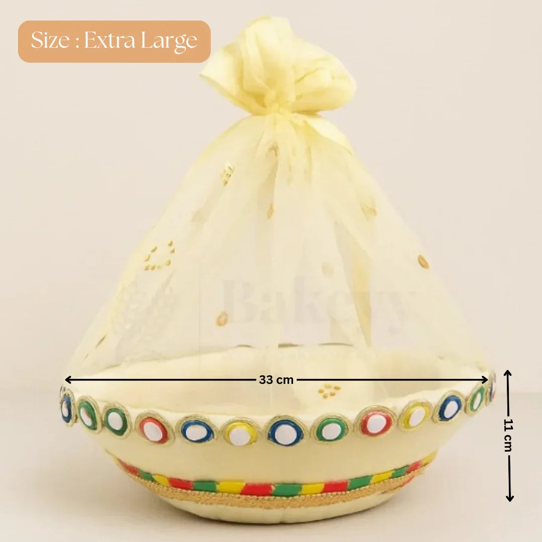 Elegant Round Hamper Basket with Golden Net | Hamper Basket | Pack Of 1