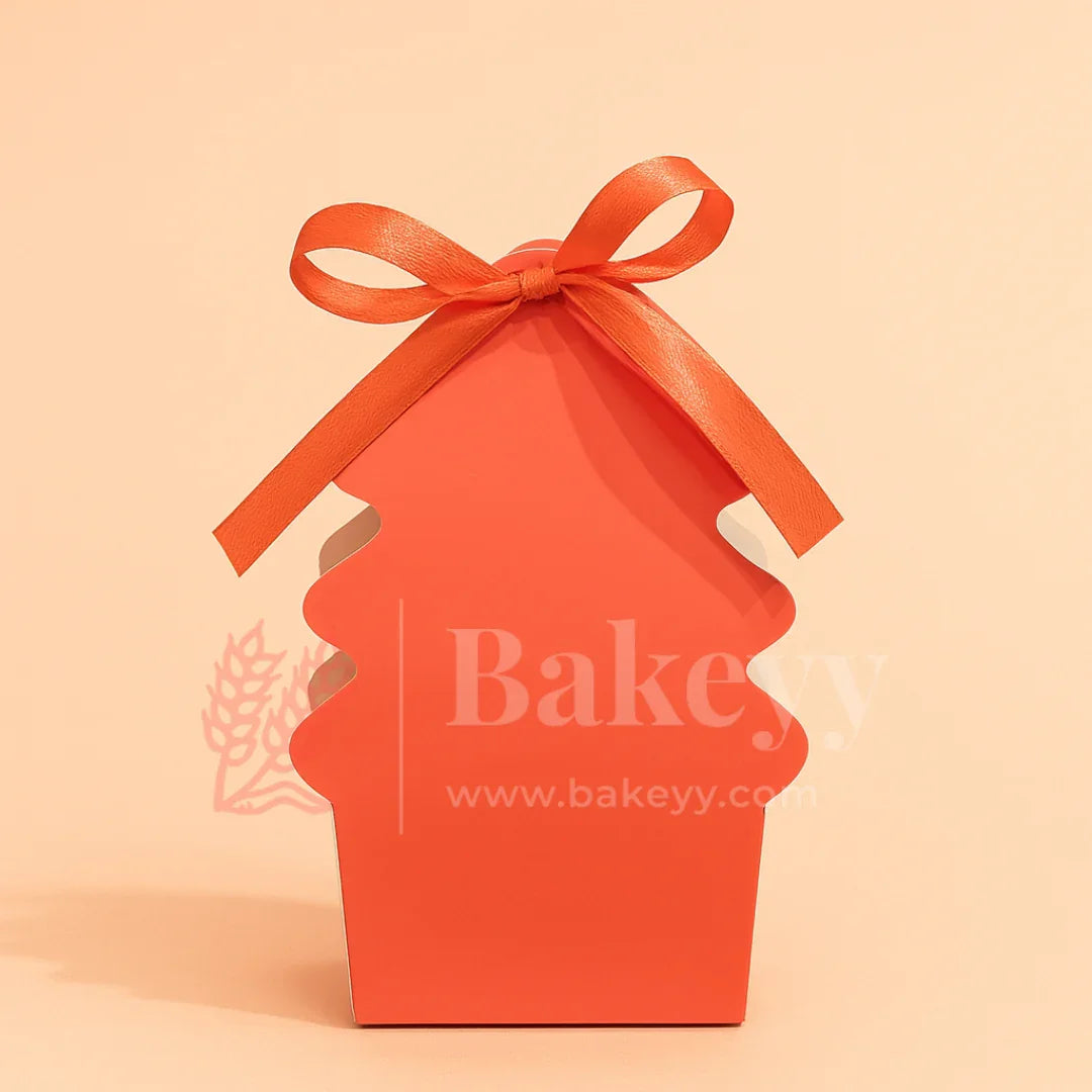 Christmas Tree Shaped Goodie Box with Satin Ribbon | Christmas Goodie Box | Pack of 10