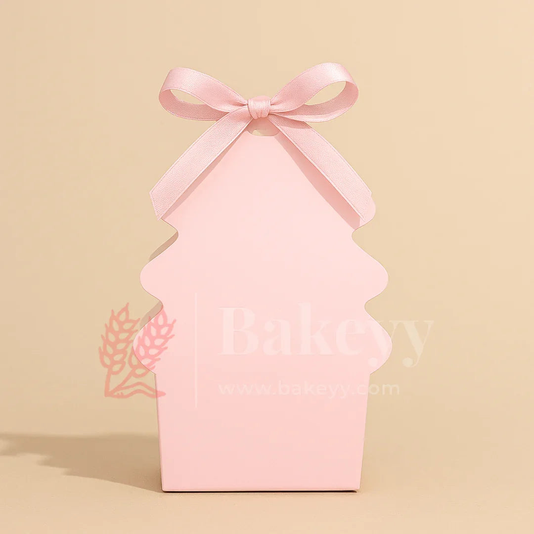 Christmas Tree Shaped Goodie Box with Satin Ribbon | Christmas Goodie Box | Pack of 10