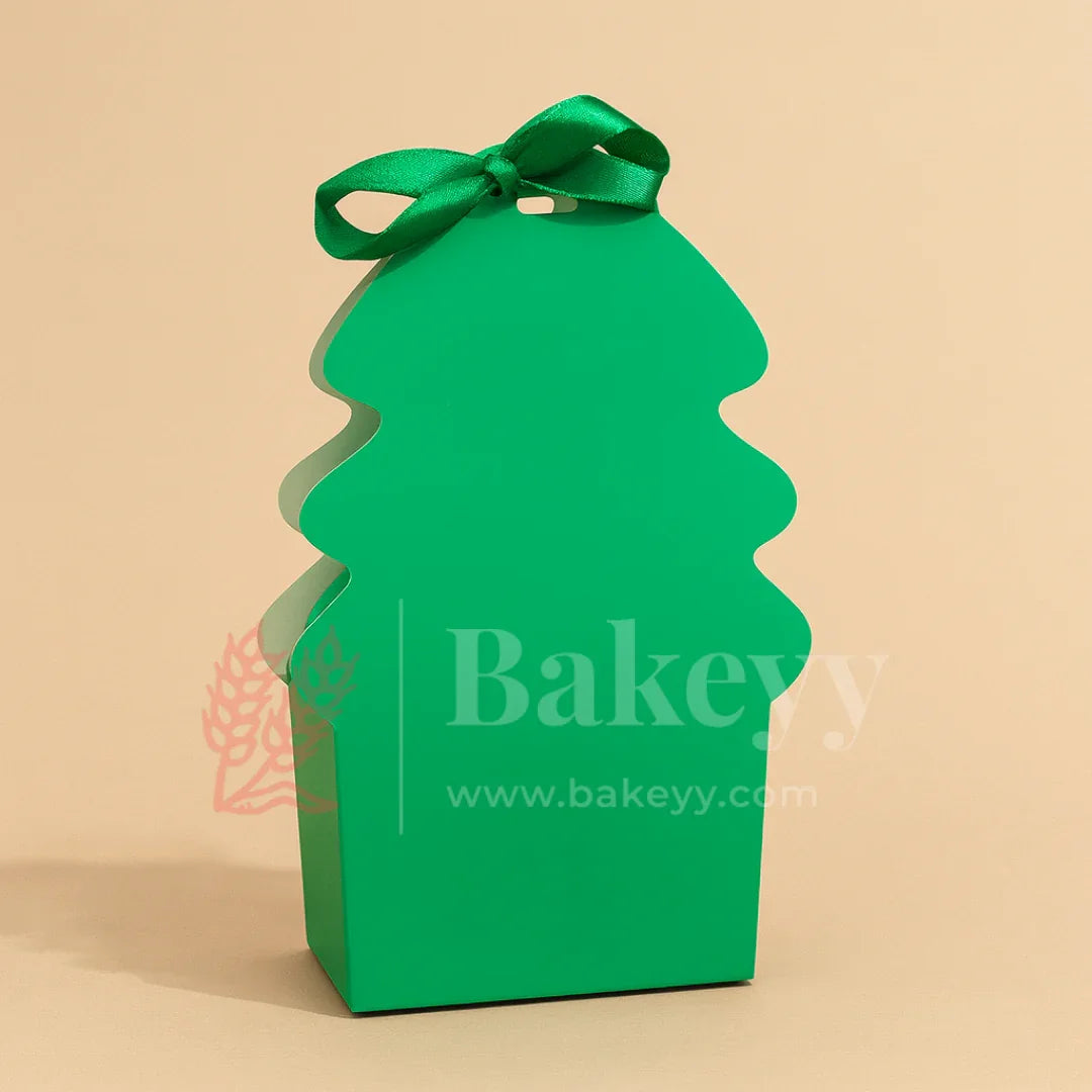 Christmas Tree Shaped Goodie Box with Satin Ribbon | Christmas Goodie Box | Pack of 10