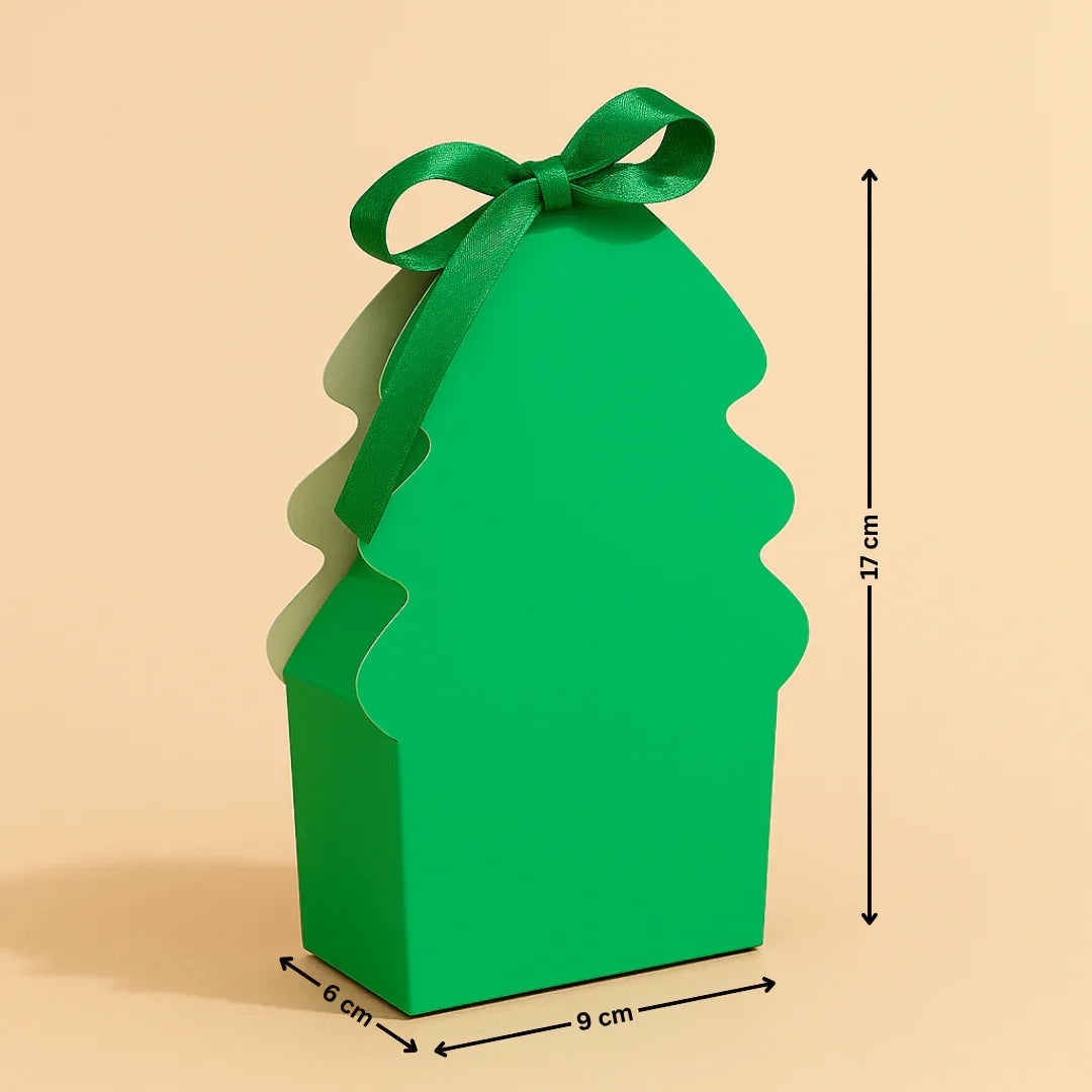 Christmas Tree Shaped Goodie Box with Satin Ribbon | Christmas Goodie Box | Pack of 10