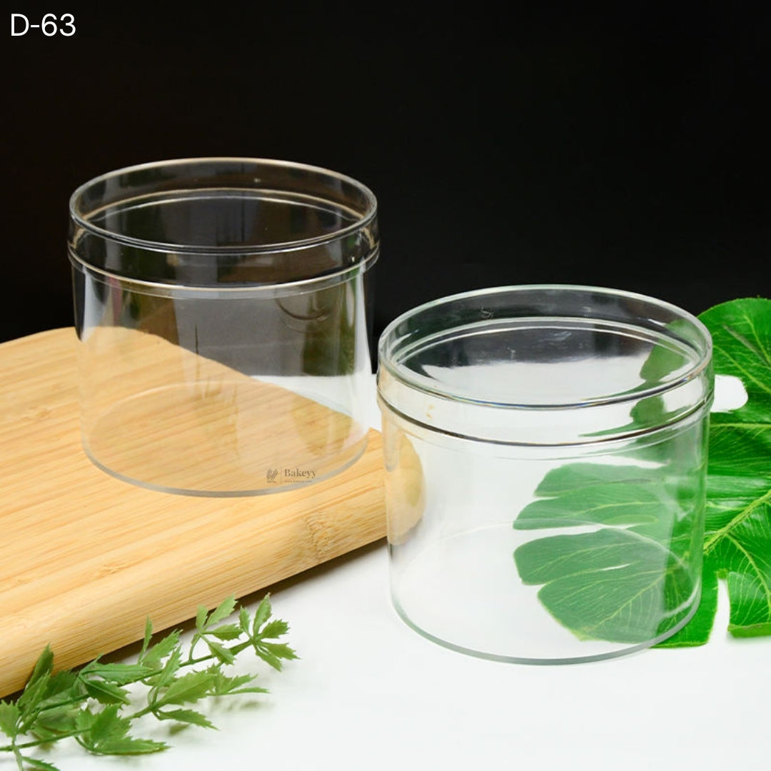 D-63 Acrylic Transparent Round Food Container with Lid | Multipurpose Storage & Dessert Packaging Box | Reusable Clear Container | Pack of 10
