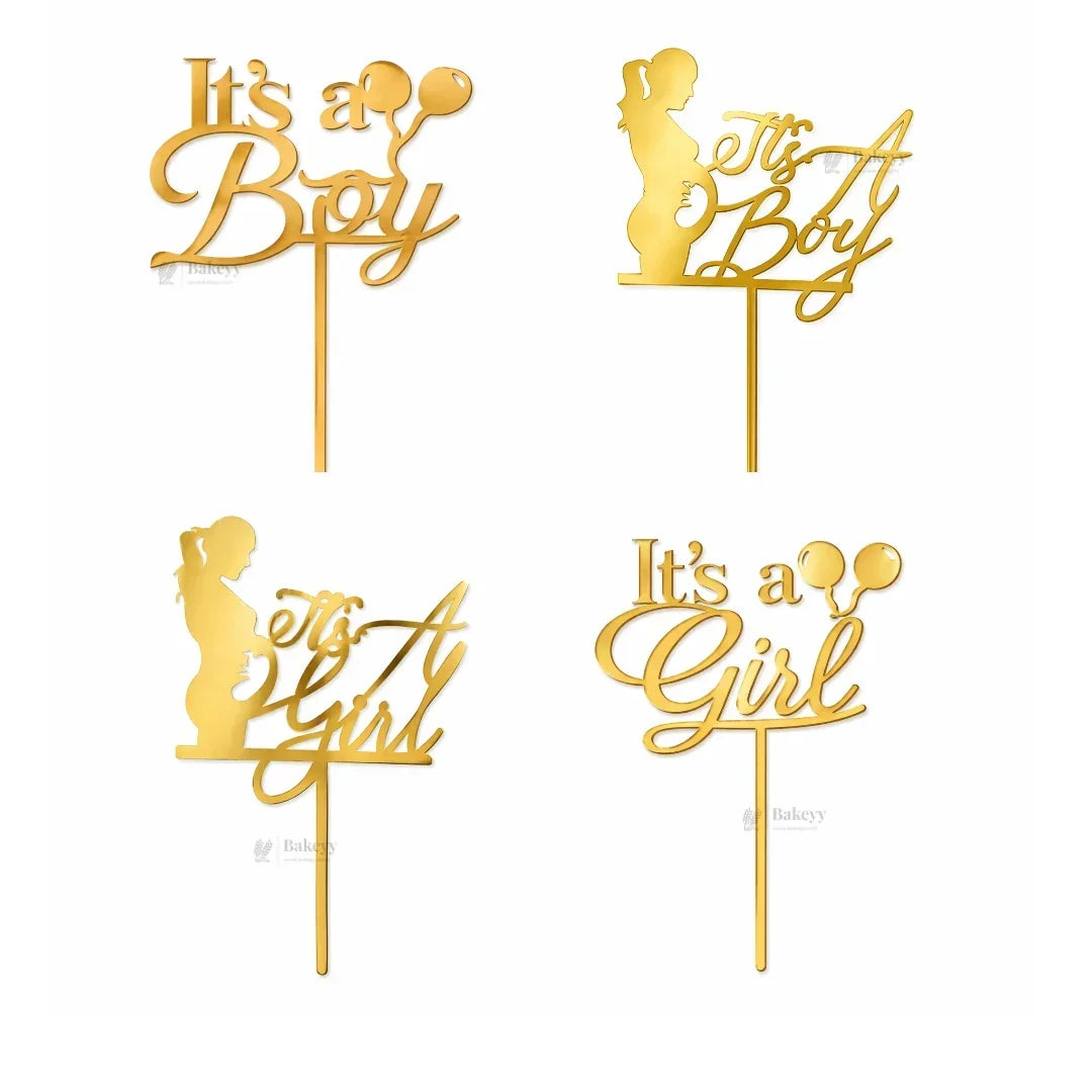 4 Inch It’s a Girl / It’s a Boy Acrylic Cake Topper | Baby Shower & Gender Reveal Cake Décor | Multiple Designs | Pack of 5 - Bakeyy.com - India - 4 Inch It’s a Girl / It’s a Boy Acrylic Cake Topper | Baby Shower & Gender Reveal Cake Décor | Multiple Designs | Pack of 5 - Design 1 60.00